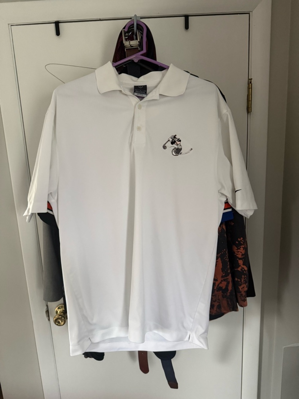 Disney Mickey Mouse Nike White Golf Polo with Small Embroidered Golfer
